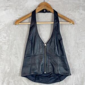 Wilsons Maxima Biker Leather Halter Top Zip Front Moto Corset Style Womens Large